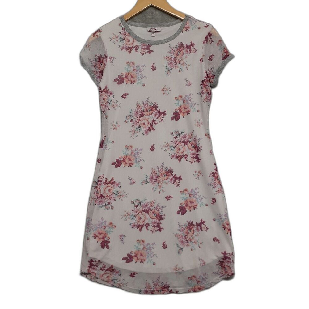 Bongo Women Sz M Sheer Lined Short Cap Sleeves Dress Floral Pink White Coquette